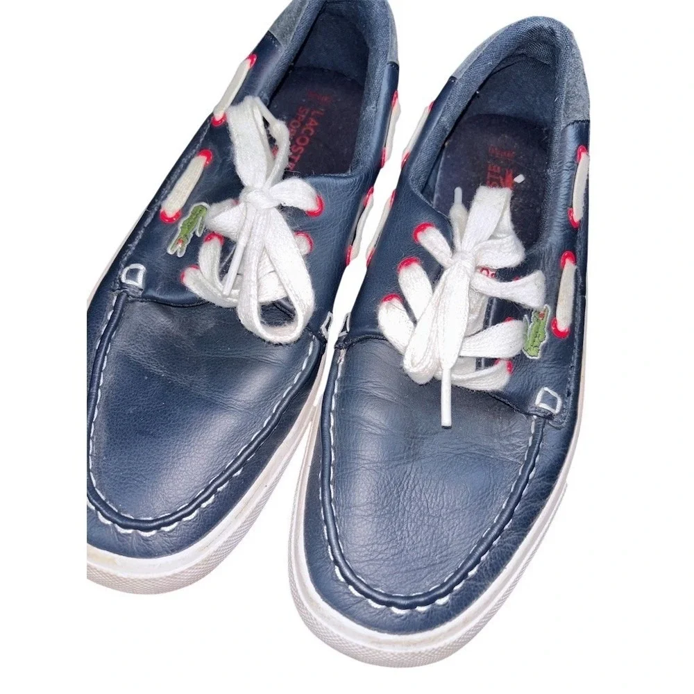 Lacoste Boat Shoes Men's Size 8.5 Navy Blue Lace-Up Casual Shoes preppy‎ leather
